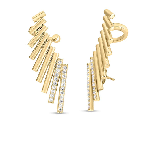 Roberto Coin 18K Yellow/White Gold Domino Diamond Climber Earrings