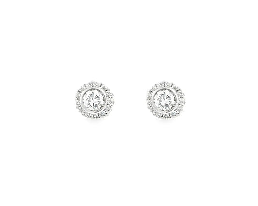 14K White Gold Diamond Halo Stud Earrings